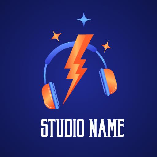 Dynamic Blue and Orange Music Studio Logo Featuring Headphones Logo Template