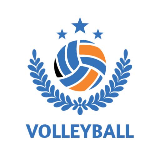 Dynamic Blue and Orange Volleyball with Stars and Laurel Logo Template