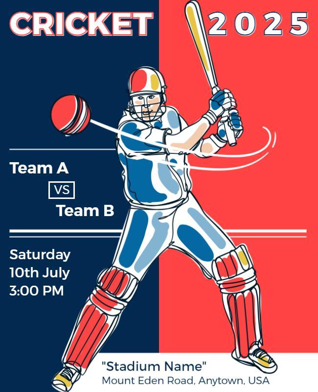 Dynamic Blue and Red Cricket Match Event Flyer Template