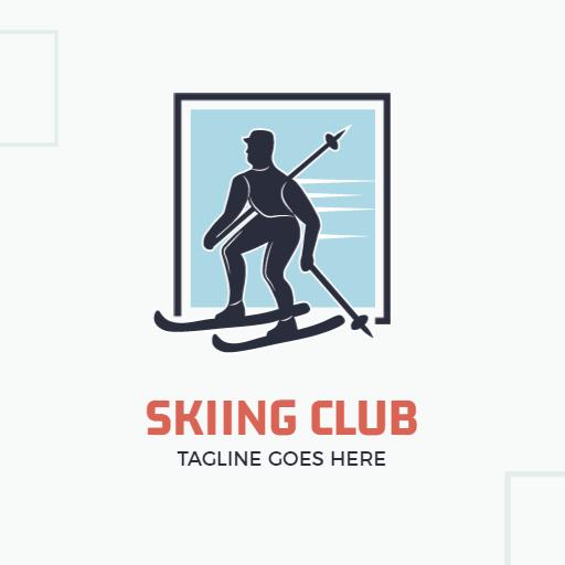 Dynamic Blue and White Skiing Club Emblem Logo Template