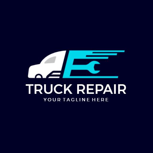 Dynamic Blue and White Truck with Wrench Symbol Logo Template