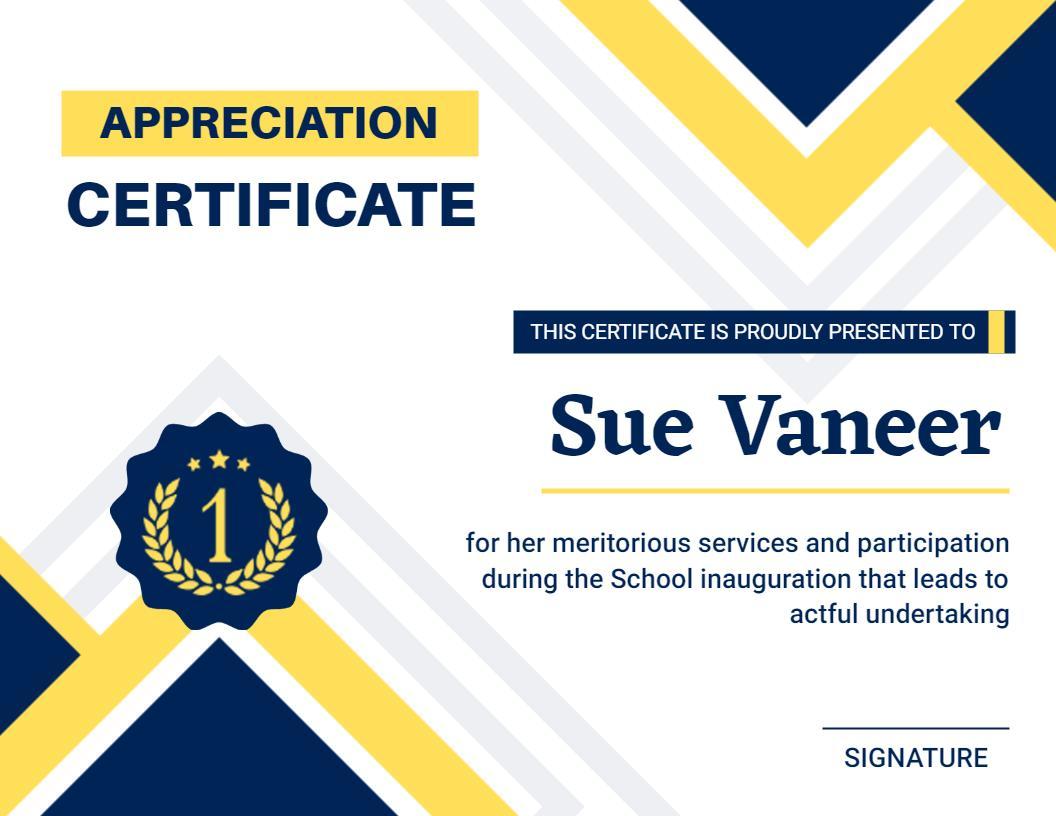 Dynamic Blue and Yellow Appreciation Certificate Template