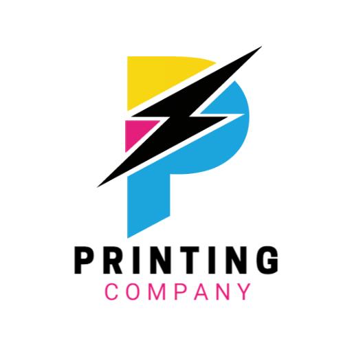 Dynamic Blue and Yellow Graphic Art for Printing Company Logo Template