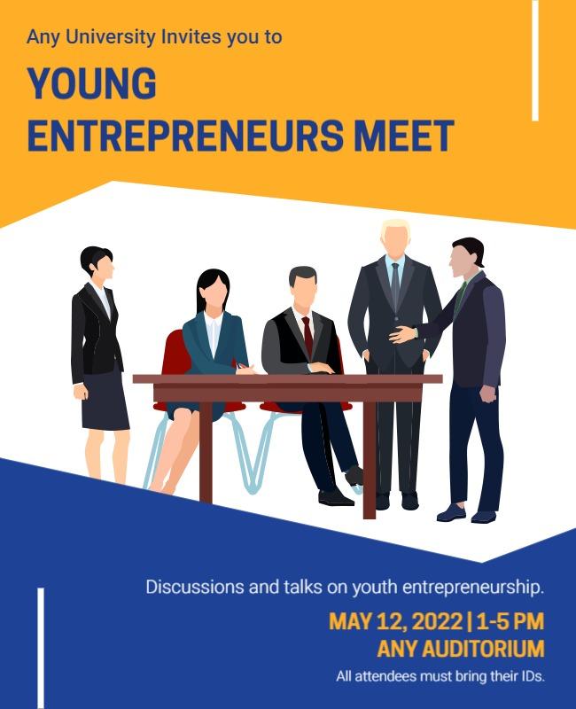 Dynamic Blue and Yellow Young Entrepreneurs Meeting Poster Template