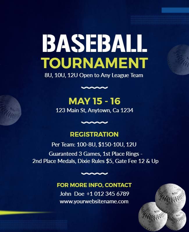 Dynamic Blue Baseball Tournament Registration Poster Template