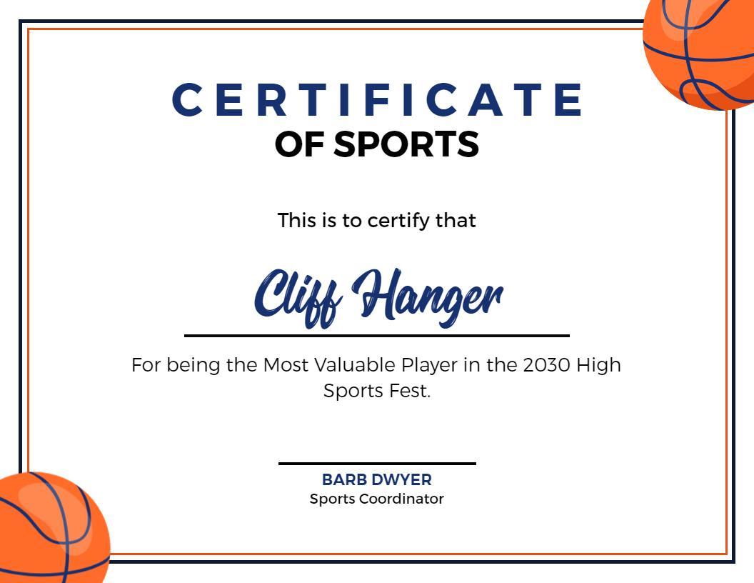 Dynamic Blue Basketball Achievement Recognition Certificate Template