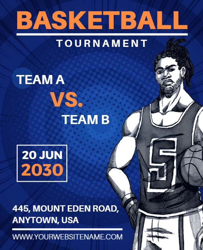 Dynamic Blue Basketball Tournament Competition Poster Template