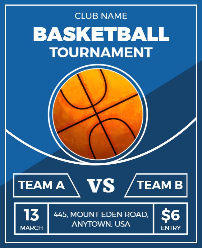 Dynamic Blue Basketball Tournament Matchup Poster Template