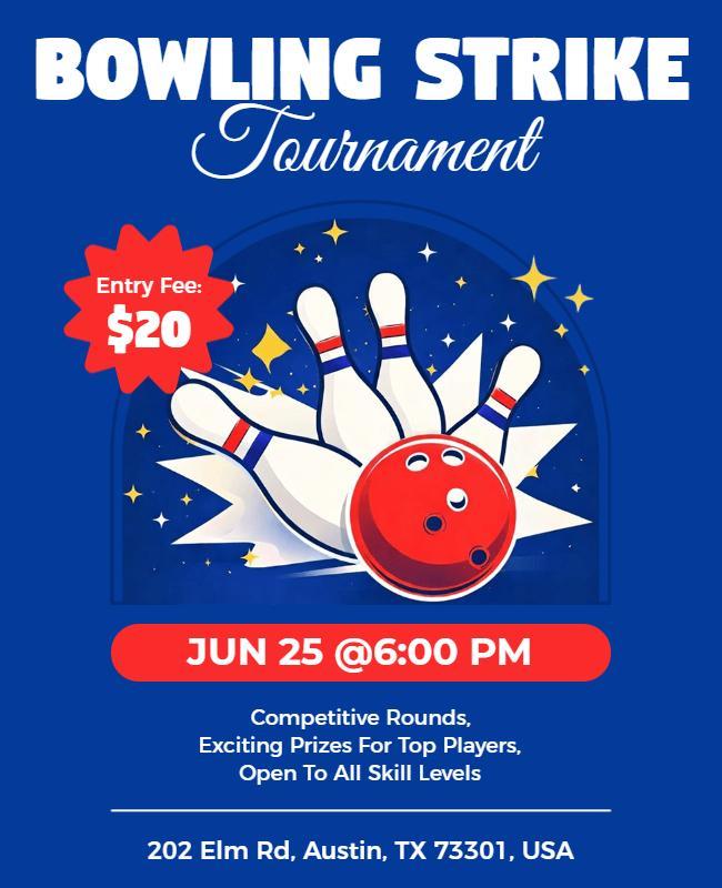 Dynamic Blue Bowling Strike Tournament Flyer Template