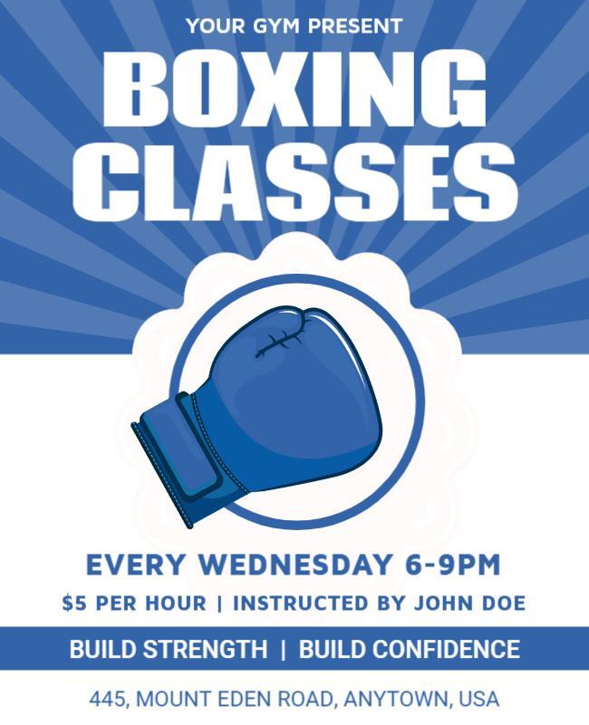 Dynamic Blue Boxing Classes Fitness Training Poster Template