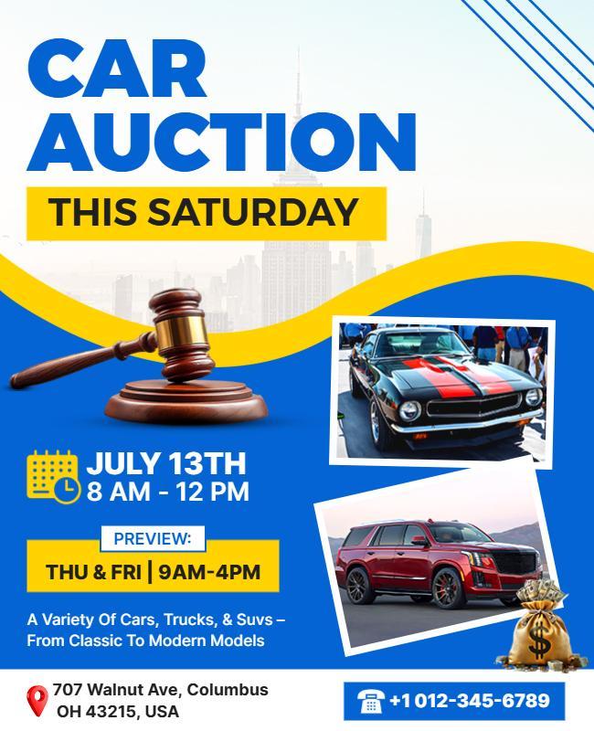 Dynamic Blue Car Auction Event Information Poster Template