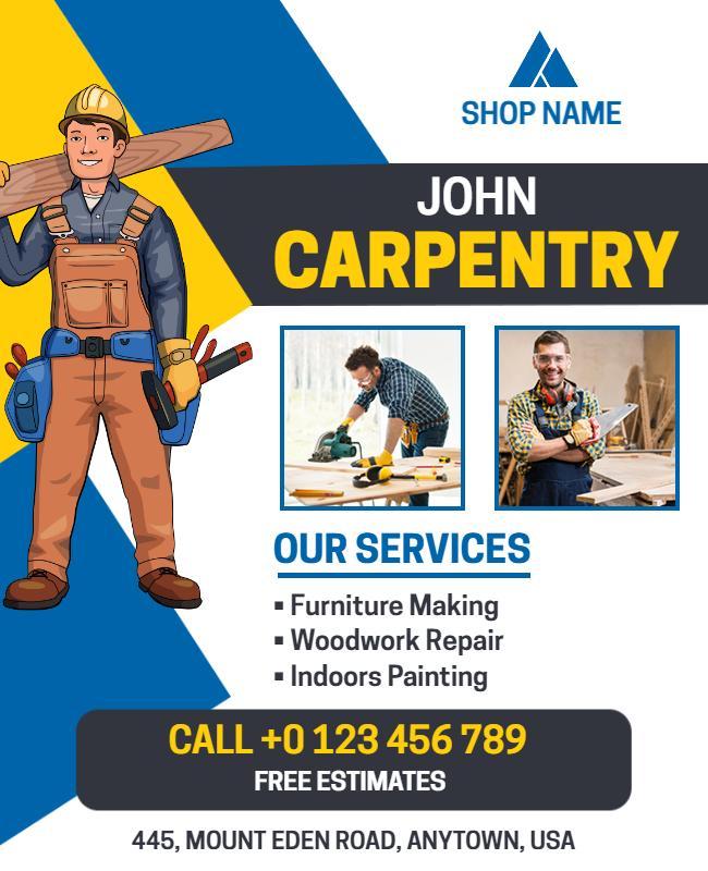 Dynamic Blue Carpentry Services Business Poster Template