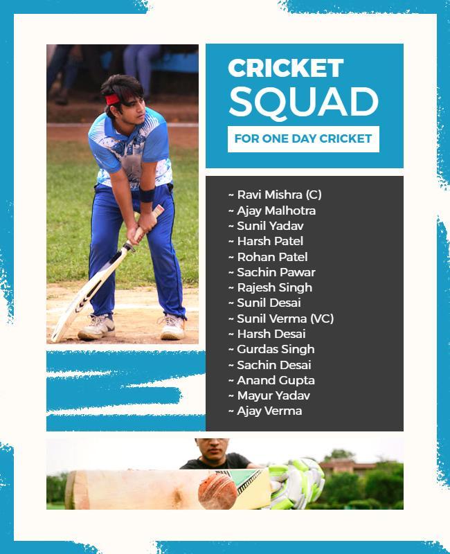 Dynamic Blue Cricket Squad for One Day Match Poster Template
