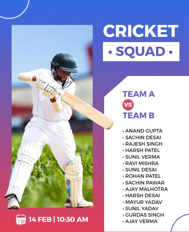 Dynamic Blue Cricket Team Match Schedule Poster Template
