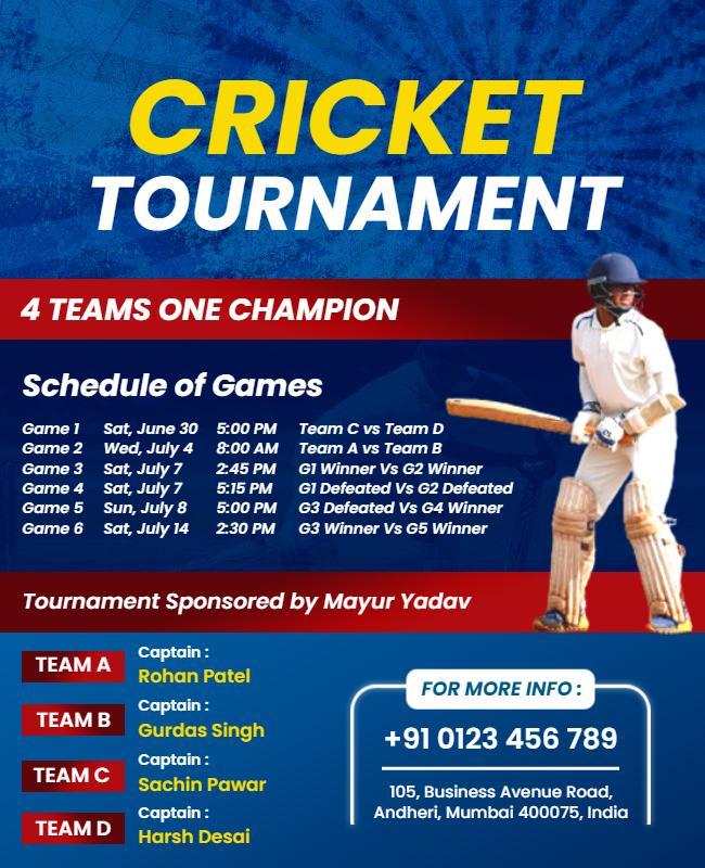 Dynamic Blue Cricket Tournament Schedule Poster Template