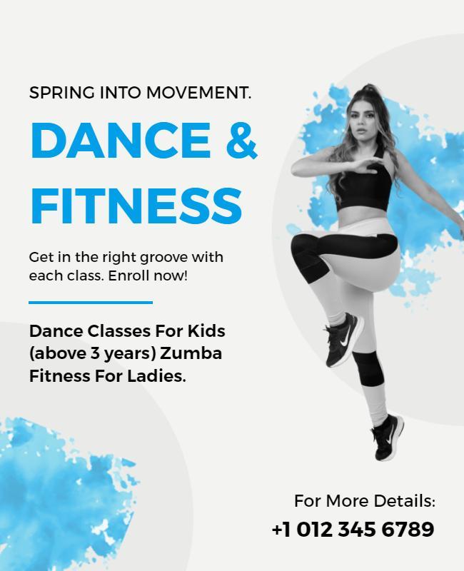 Dynamic Blue Dance and Fitness Class Enrollment Poster Template