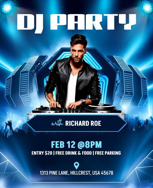 Dynamic Blue DJ Party Music Event Poster Template