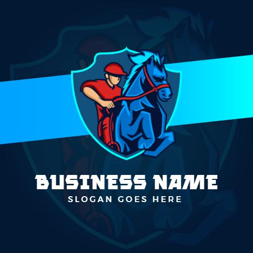 Dynamic Blue Equestrian Logo Featuring Rider and Horse Logo Template
