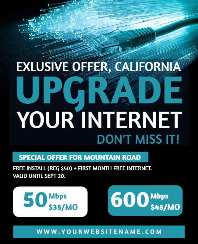 Dynamic Blue Fiber Optic Internet Upgrade Offer Poster Template