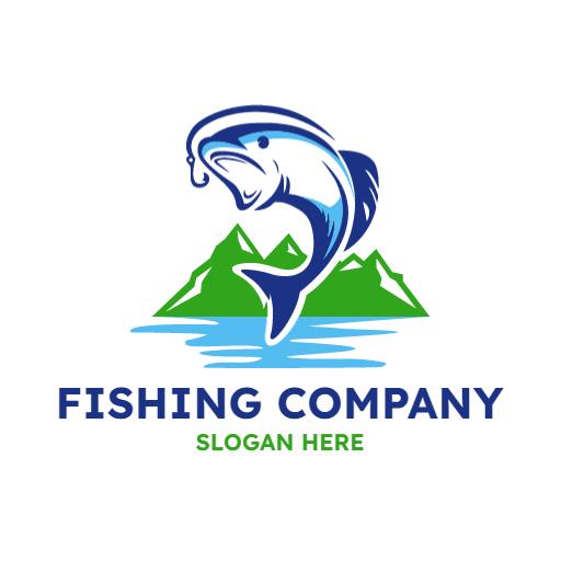 Dynamic Blue Fish Leaping Over Tranquil Waters Logo Template