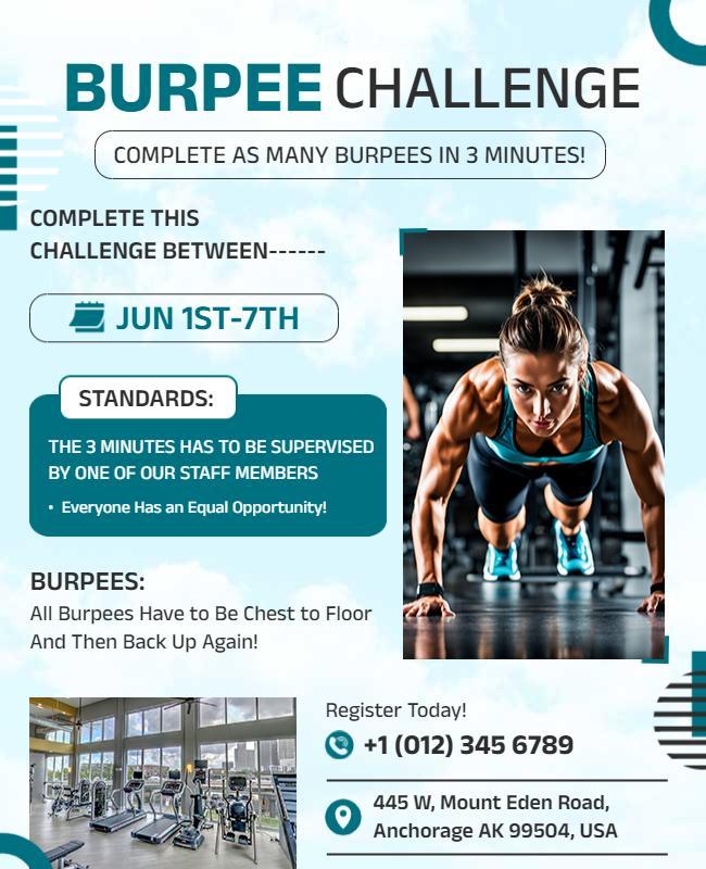 Dynamic Blue Fitness Burpee Challenge Poster Template