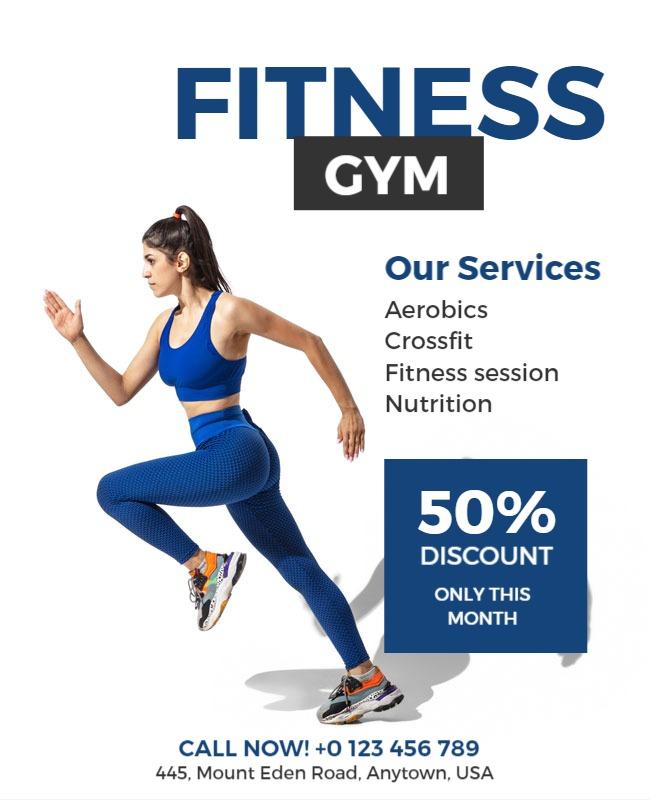 Dynamic Blue Fitness Gym Services Promotion Poster Template