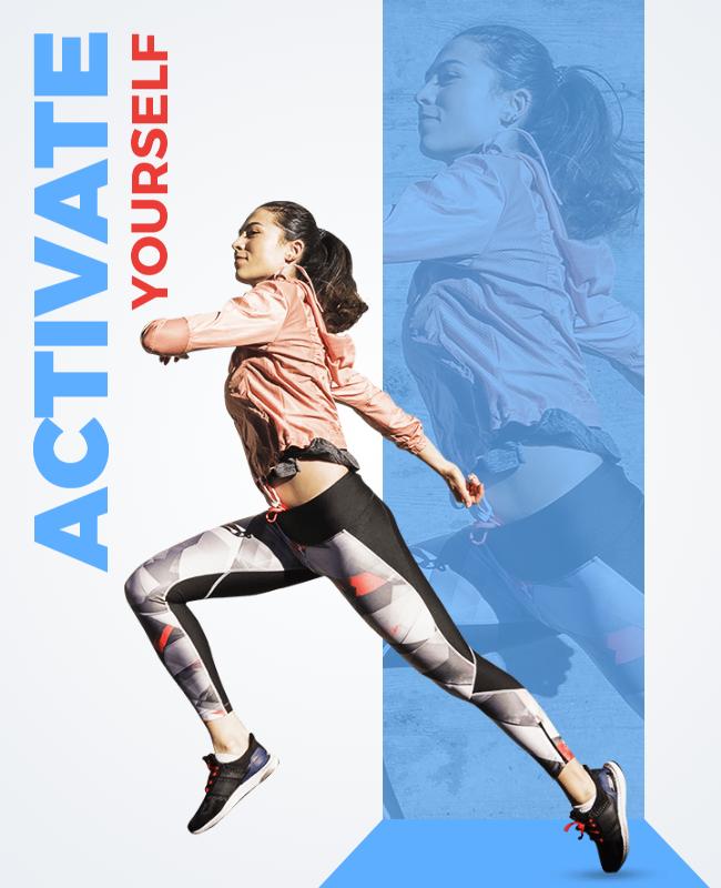 Dynamic Blue Fitness Motivational Running Poster Template
