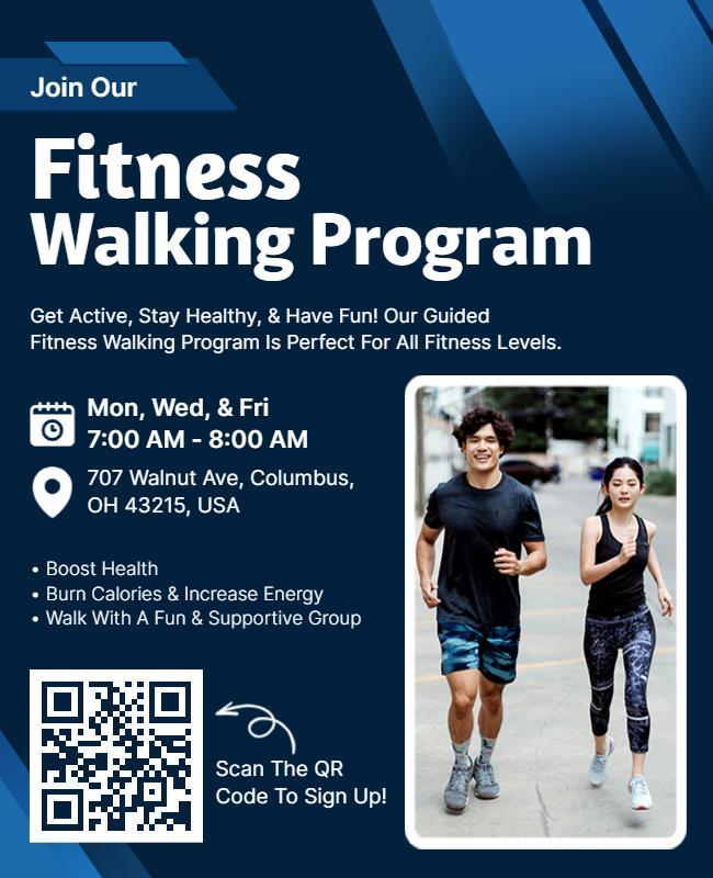 Dynamic Blue Fitness Walking Program Invitation Poster Template