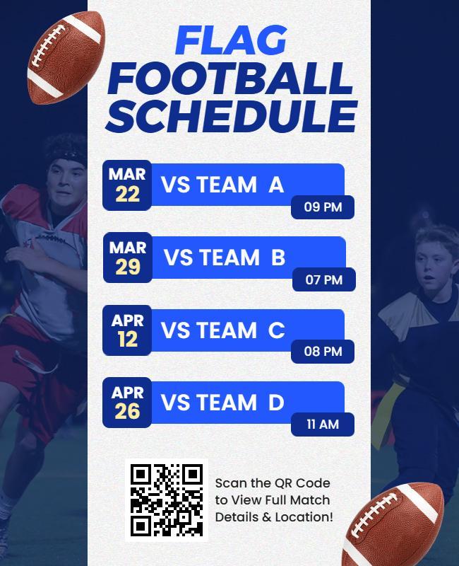 Dynamic Blue Flag Football Schedule Flyer Template