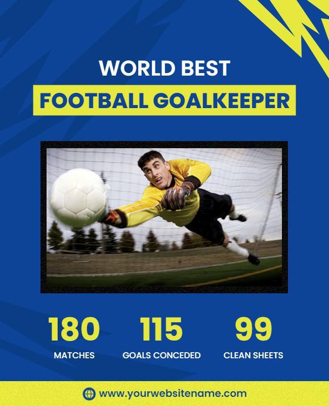 Dynamic Blue Football Goalkeeper Stats Achievement Poster Template