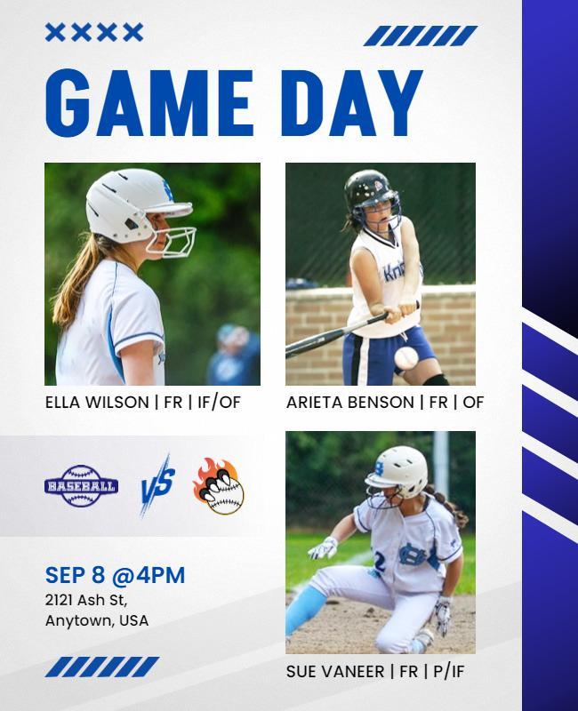 Dynamic Blue Game Day Baseball Team Match Poster Template