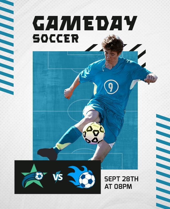 Dynamic Blue Gametime Soccer Match Poster Template