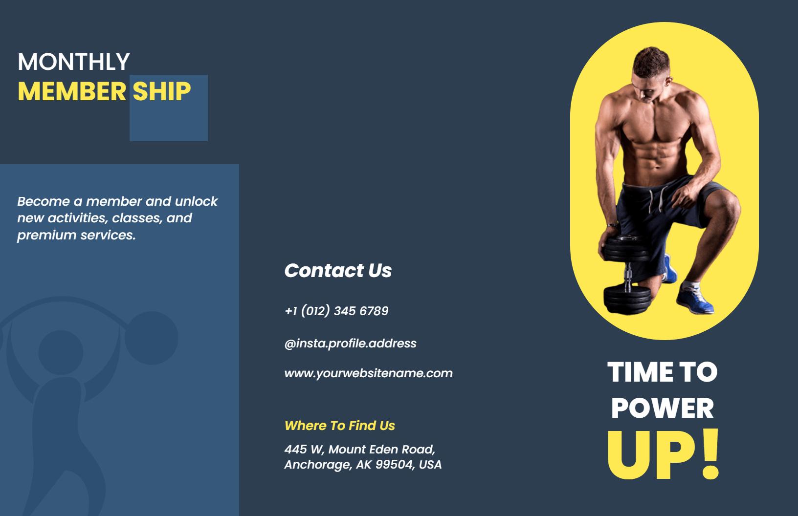 Dynamic Blue Gym Membership Referral and Offer Brochure Template