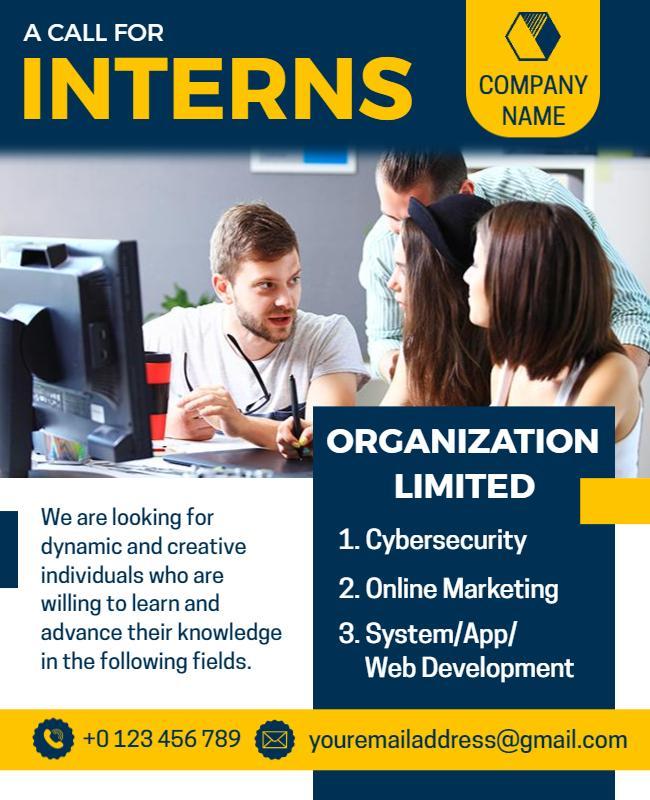 Dynamic Blue Internship Recruitment Call Poster Template