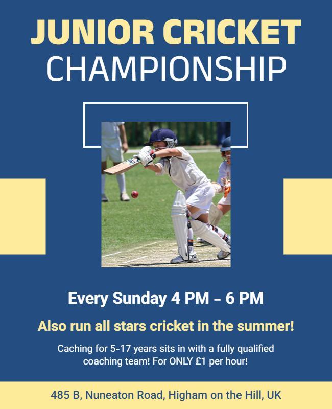 Dynamic Blue Junior Cricket Championship Event Poster Template