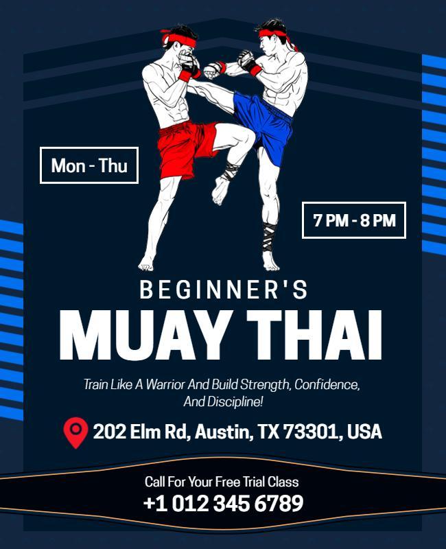 Dynamic Blue Muay Thai Training Class Promotion Poster Template