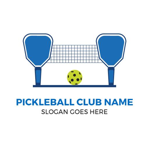Dynamic Blue Pickleball Court with Paddles and Ball Logo Template
