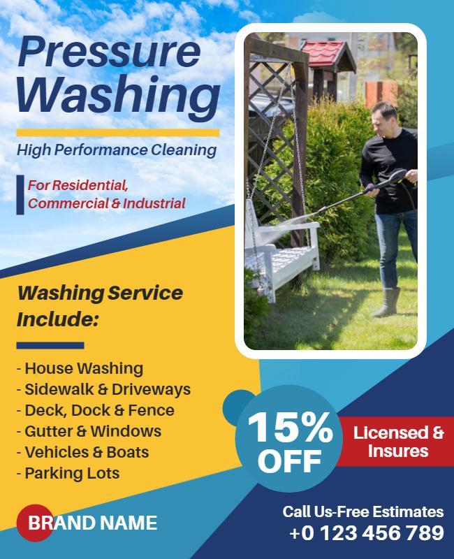 Dynamic Blue Pressure Washing Services Discount Poster Template