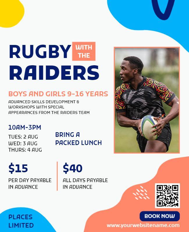 Dynamic Blue Rugby Skills Development Workshop Poster Template
