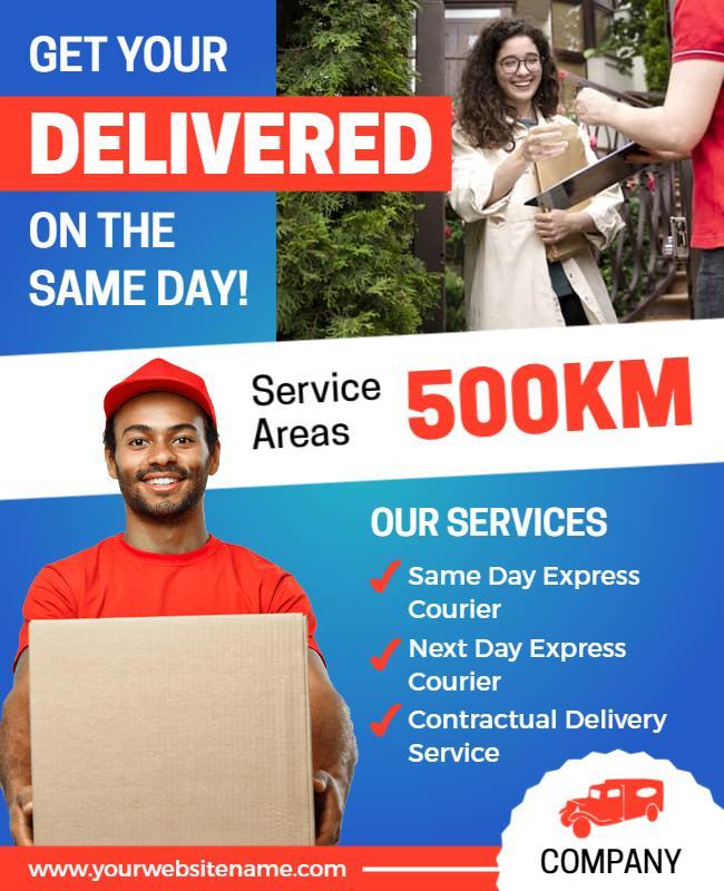 Dynamic Blue Same Day Delivery Service Poster Template