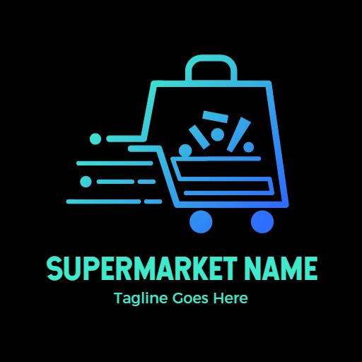 Dynamic Blue Shopping Cart Design for Supermarket Logo Template