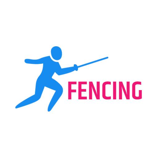 Dynamic Blue Silhouette of Fencer Highlighting Fencing Sport Logo Template