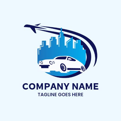 Dynamic Blue Skyline and Vehicle Representing Transportation Logo Template