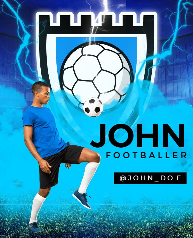 Dynamic Blue Soccer Footballer Action Poster Template