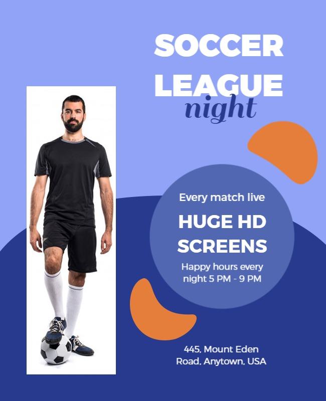Dynamic Blue Soccer League Night Event Poster Template