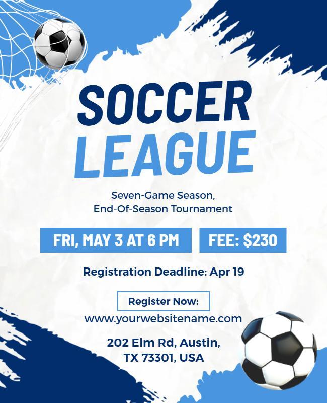 Dynamic Blue Soccer League Tournament Poster Template