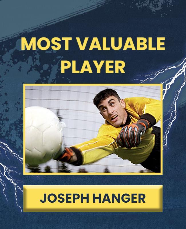 Dynamic Blue Soccer MVP Goalkeeper Celebration Poster Template