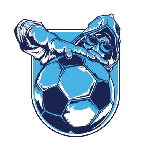 Dynamic Blue Soccer Player Defending Goal in Sports Logo Template