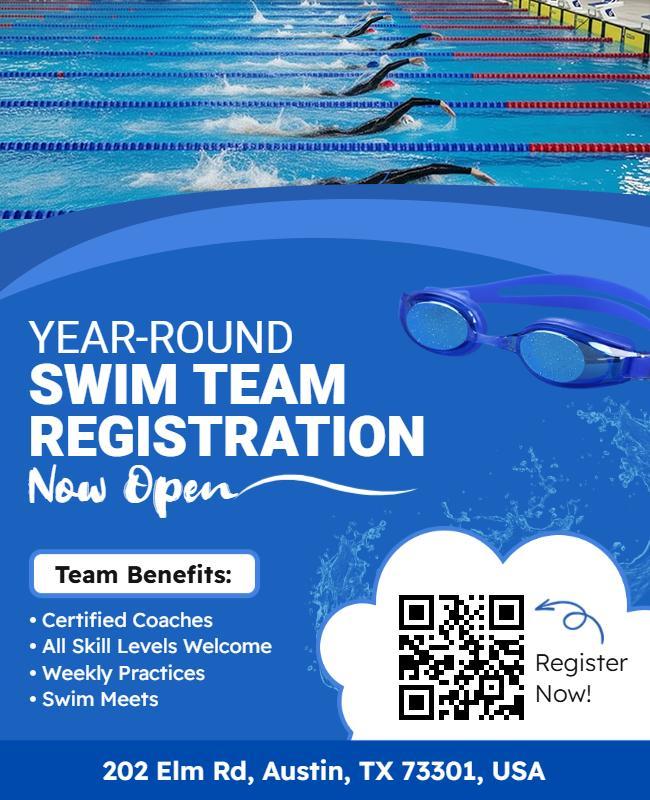 Dynamic Blue Swimming Program Enrollment Now Open Flyer Template