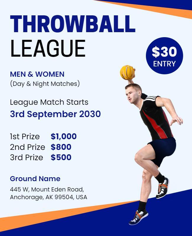Dynamic Blue Throwball League Competition Poster Template